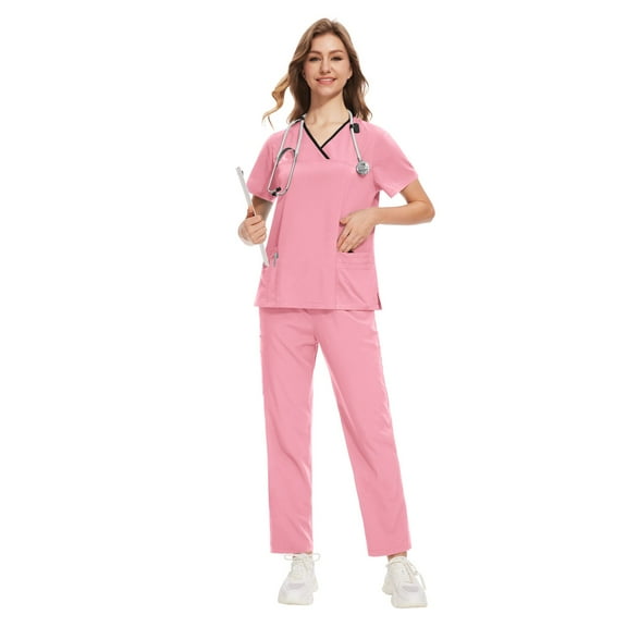 VIAOLI Scrubs Sets for Women - Stretch V-Neck Top & Drawstring Pants Medical Uniform, 10 Colors