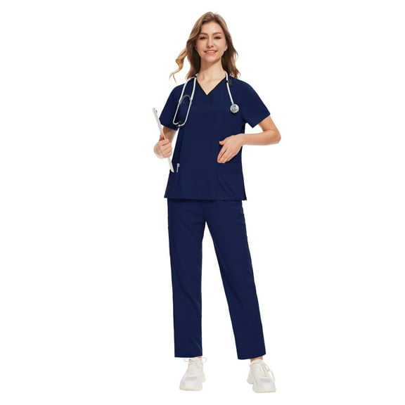 VIAOLI Scrubs Sets for Women - Stretch V-Neck Top & Drawstring Pants Medical Uniform, 10 Colors