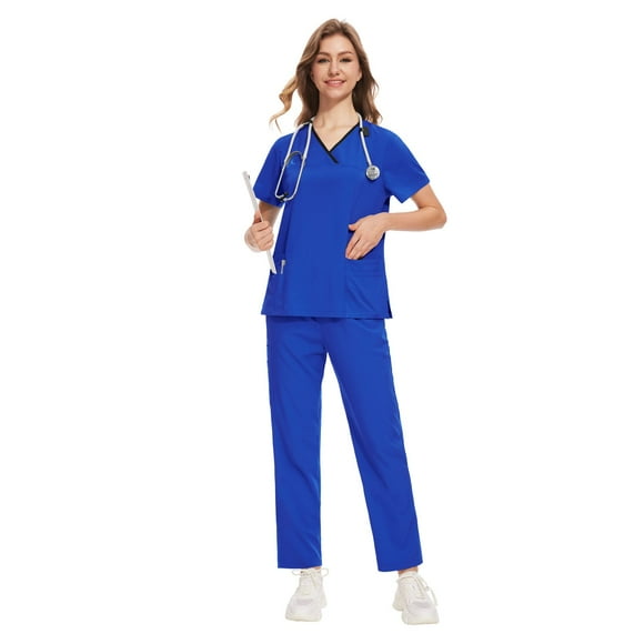 Scrubs Sets for Women - Stretch V-Neck Top & Drawstring Pants Medical Uniform, 10 Colors