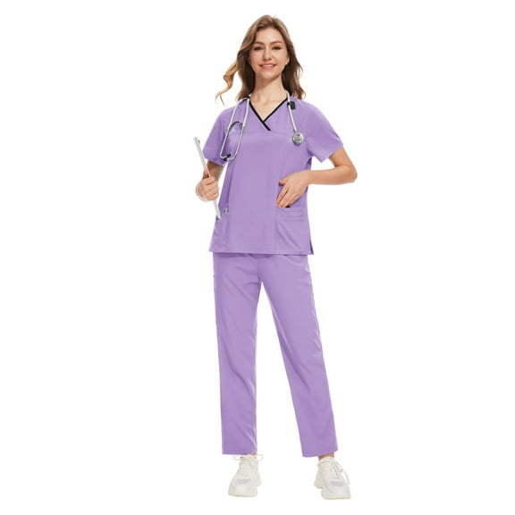 VIAOLI Scrubs Sets for Women - Stretch V-Neck Top & Drawstring Pants Medical Uniform, 10 Colors