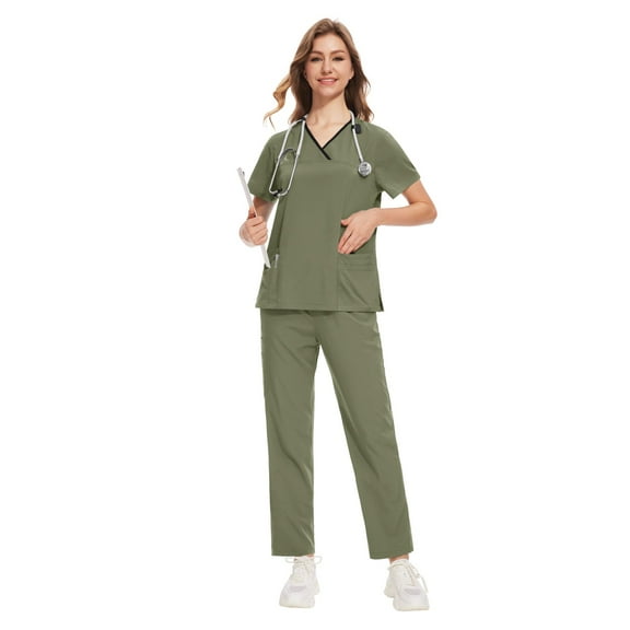 VIAOLI Scrubs Sets for Women - Stretch V-Neck Top & Drawstring Pants Medical Uniform, 10 Colors