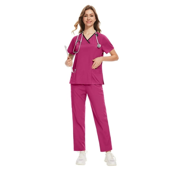VIAOLI Scrubs Sets for Women - Stretch V-Neck Top & Drawstring Pants Medical Uniform, 10 Colors