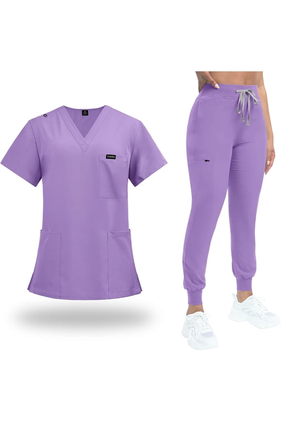 Scrubs for Women Set Classic V-Neck Top and Yoga Jogger Pant Medical Nursing Uniform Scrubs Set Clearance