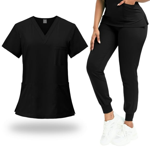 Scrubs for Women Set Classic V-Neck Top and Yoga Jogger Pant Medical Nursing Uniform Scrubs Set Clearance