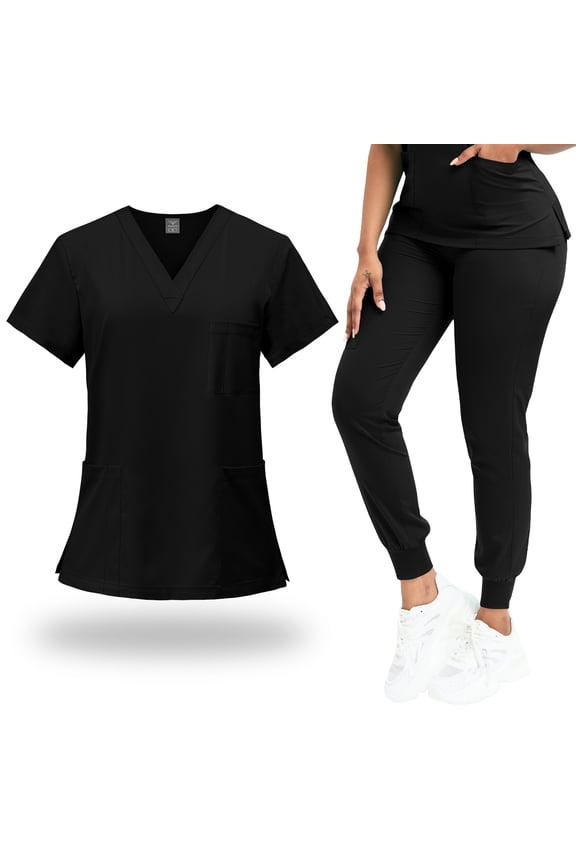 Scrubs for Women Set Classic V-Neck Top and Yoga Jogger Pant Medical Nursing Uniform Scrubs Set Clearance