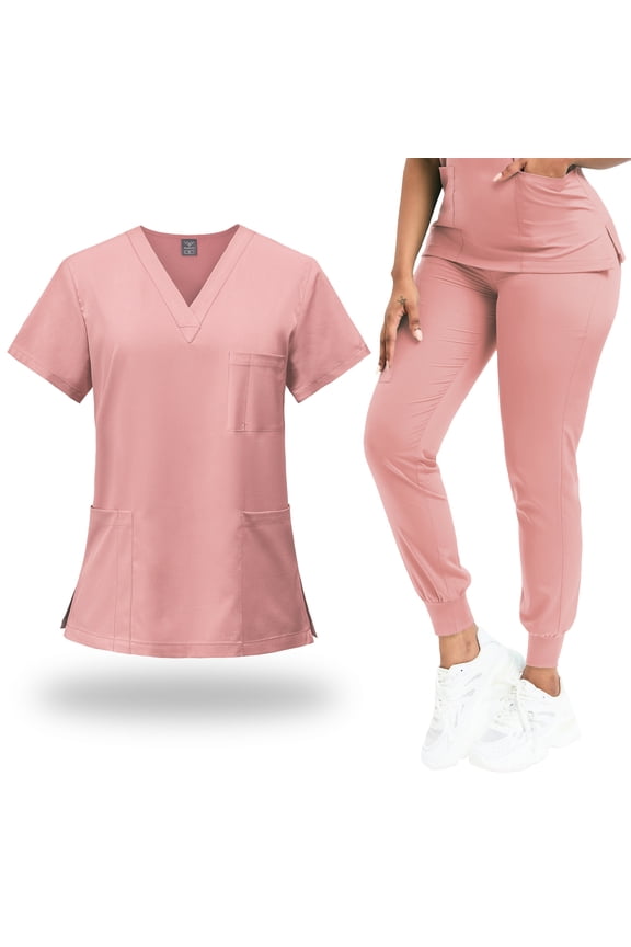 Scrubs for Women Set Classic V-Neck Top and Yoga Jogger Pant Medical Nursing Uniform Scrubs Set Clearance