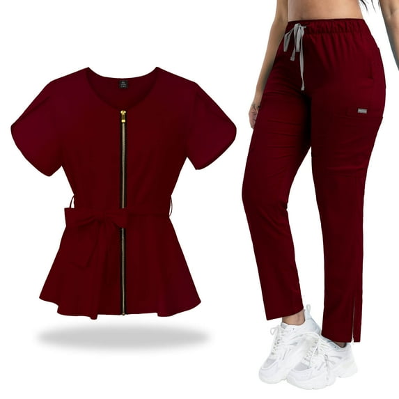 VIAOLI Scrubs for Women Set Modern Scrub Top and 8 Pockets Jogger Pants Medical Nursing Uniforms Scrubs Set