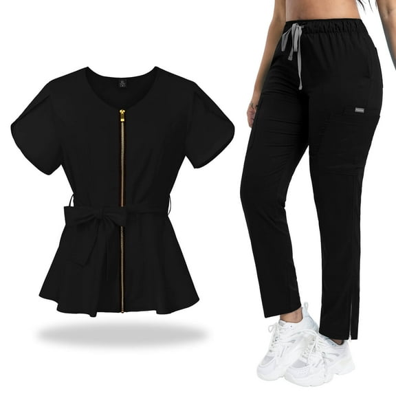 VIAOLI Scrubs for Women Set Modern Scrub Top and 8 Pockets Jogger Pants Medical Nursing Uniforms Scrubs Set