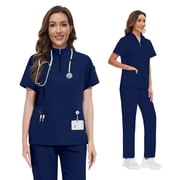 VIAOLI Scrubs for Women Set   Quarter-Zip Top & Slim Straight Scrub Pants, Stretchy Medical Uniform, 10 colors