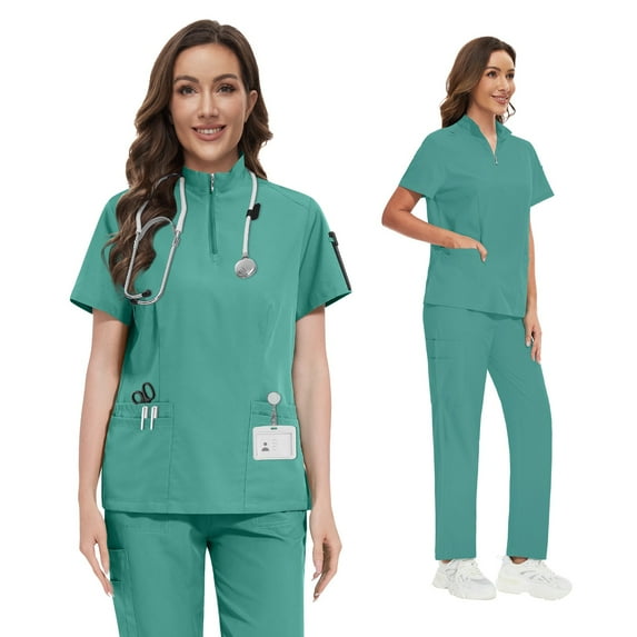 VIAOLI Scrubs for Women Set – Quarter-Zip Top & Slim Straight Scrub Pants, Stretchy Medical Uniform, 10 colors