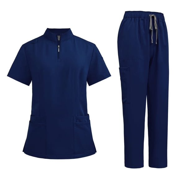 VIAOLI Scrubs for Women Set-Zipper Collar top & Straight Pants Scrubs set Medical Nursing uniforms Clearance