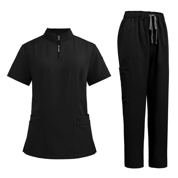 VIAOLI Scrubs for Women Set-Zipper Collar top & Straight Pants Scrubs set Medical Nursing uniforms Clearance