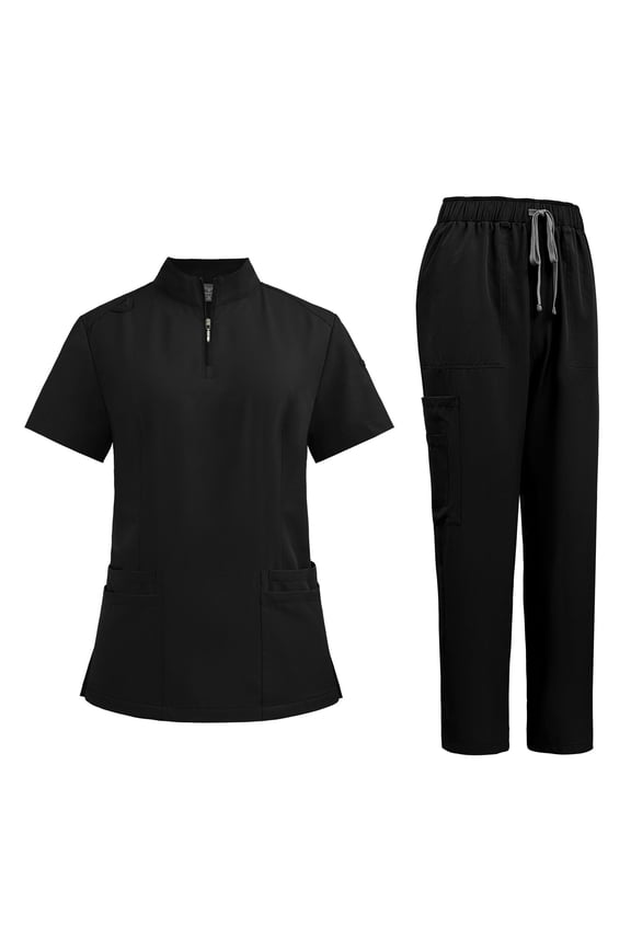 Scrubs for Women Set-Zipper Collar top & Straight Pants Scrubs set Medical Nursing uniforms Clearance