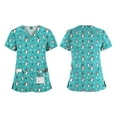thumbnail image 1 of VIAOLI Women's Christmas Print Scrub Top - V-Neck Top with Pockets & Split Hem, 13 Colors, 1 of 5