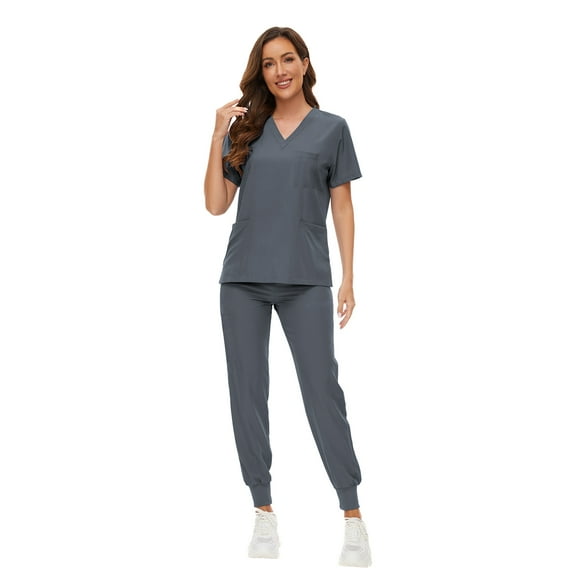 VIAOLI Women's Jogger Scrub Set - Soft Stretch V-Neck Top & Elastic Waist Pants Uniform, 8 Colors
