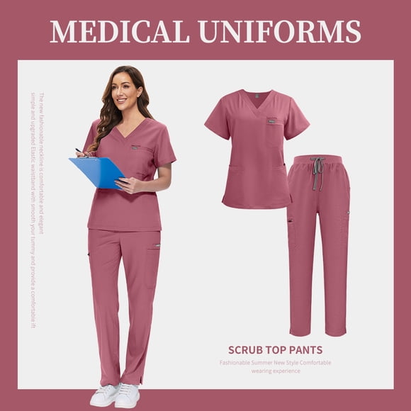 Women's Jogger Scrub Set -  Soft Stretch V-Neck Top & Elastic Waist Pants Uniform, 8 Colors