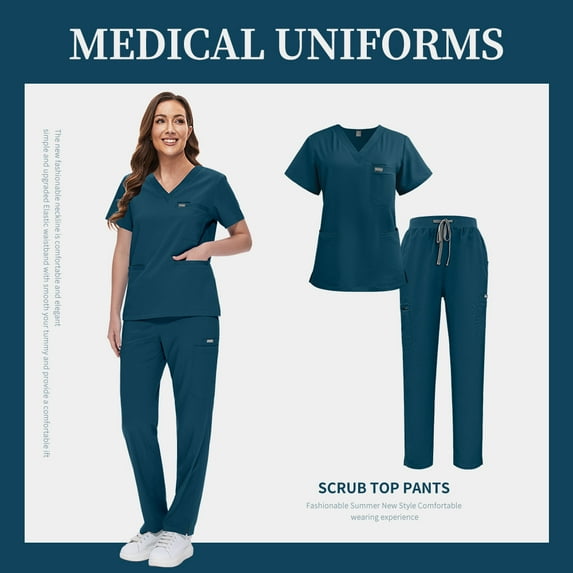 VIAOLI Women's Jogger Scrub Set -  Soft Stretch V-Neck Top & Elastic Waist Pants Uniform, 8 Colors