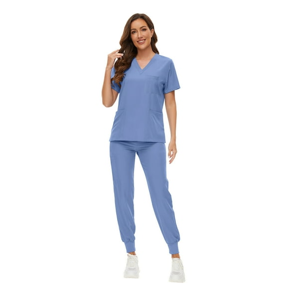 VIAOLI Women's Jogger Scrub Set - Soft Stretch V-Neck Top & Elastic Waist Pants Uniform, 8 Colors