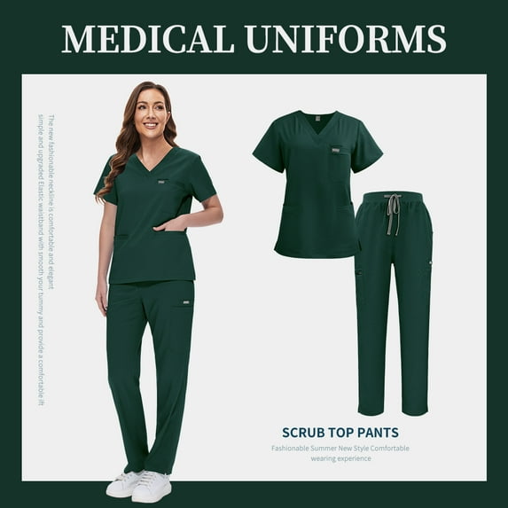 VIAOLI Women's Jogger Scrub Set -  Soft Stretch V-Neck Top & Elastic Waist Pants Uniform, 8 Colors