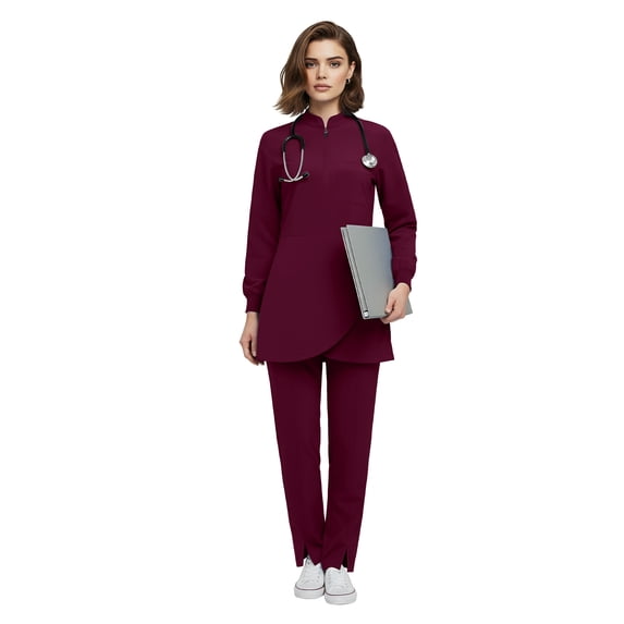 VIAOLI Women's Medical Scrubs Set - Half Zip Top and Straight Leg Pants, Multiple Pockets for Nurses & Doctors
