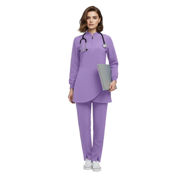 VIAOLI Women's Medical Scrubs Set - Half Zip Top and Straight Leg Pants, Multiple Pockets for Nurses & Doctors