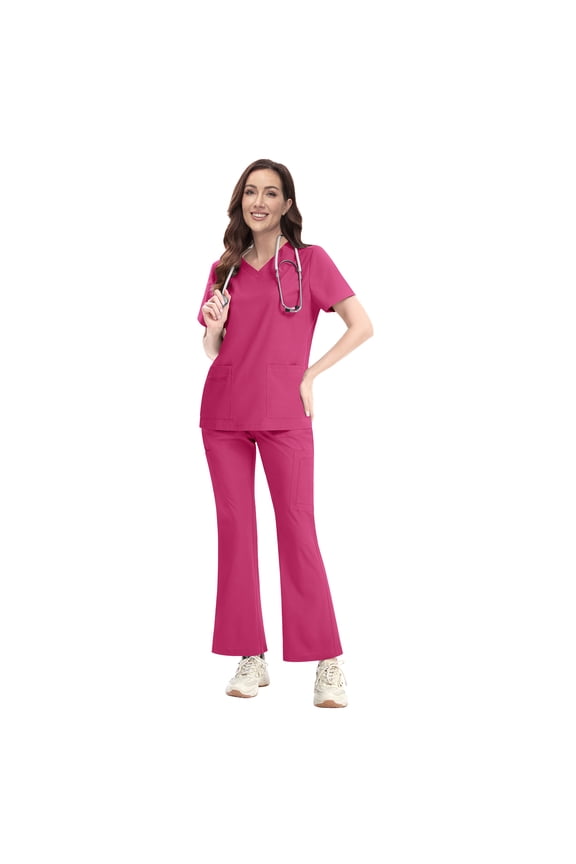 Women's Medical Scrubs Set - Quick Dry V-Neck Top with Pants, Multiple Pockets, Adjustable Drawstring, 10 colors