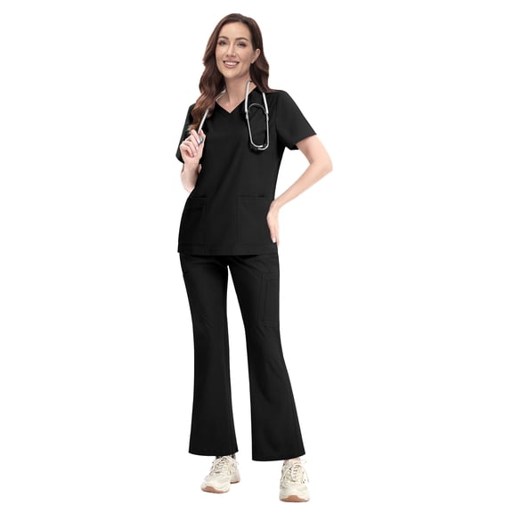 VIAOLI Women's Medical Scrubs Set - Quick Dry V-Neck Top with Pants, Multiple Pockets, Adjustable Drawstring, 10 colors