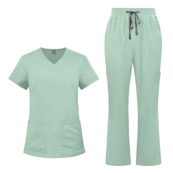 VIAOLI Women's Medical Scrubs Set - Quick Dry V-Neck Top with Pants, Multiple Pockets, Adjustable Drawstring, 10 colors