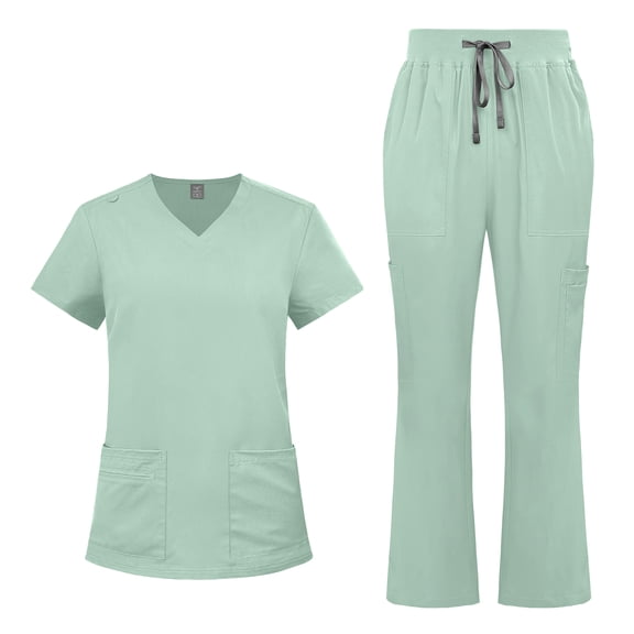 VIAOLI Women's Medical Scrubs Set - Quick Dry V-Neck Top with Pants, Multiple Pockets, Adjustable Drawstring, 10 colors