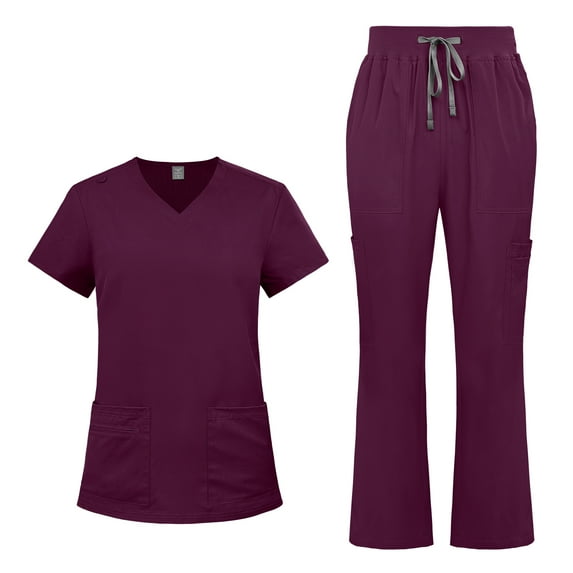 VIAOLI Women's Medical Scrubs Set - Quick Dry V-Neck Top with Pants, Multiple Pockets, Adjustable Drawstring, 10 colors