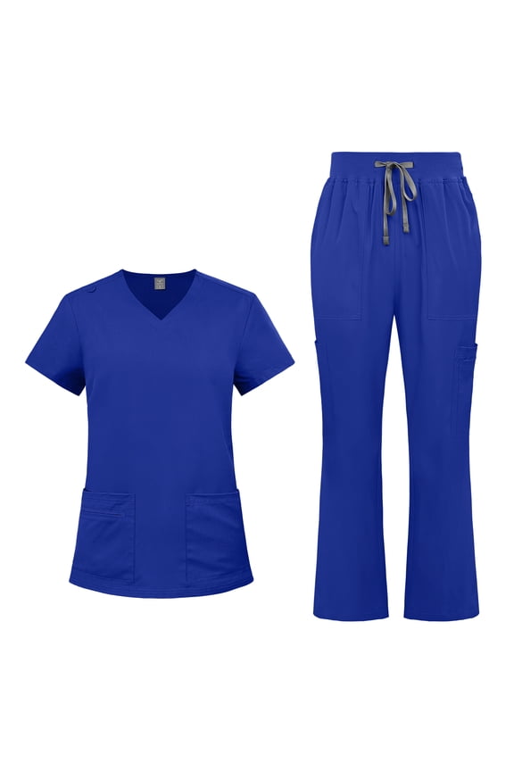 Women's Medical Scrubs Set - Quick Dry V-Neck Top with Pants, Multiple Pockets, Adjustable Drawstring, 10 colors