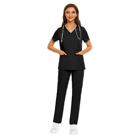 VIAOLI Medical Scrubs for Women Set – V-Neck Top & Straight-leg Pants with Drawstring Waist for Nurse Uniform, 9 colors