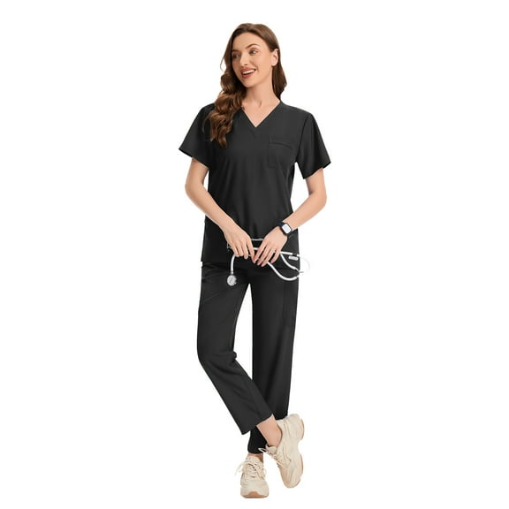 VIAOLI Women's Scrubs Set - Soft Stretch Medical Uniform Top & Pants for Nurses, Multi-Pocket, V-Neck