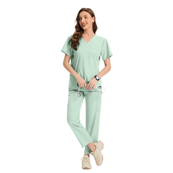 VIAOLI Women's Scrubs Set - Soft Stretch Medical Uniform Top & Pants for Nurses, Multi-Pocket, V-Neck
