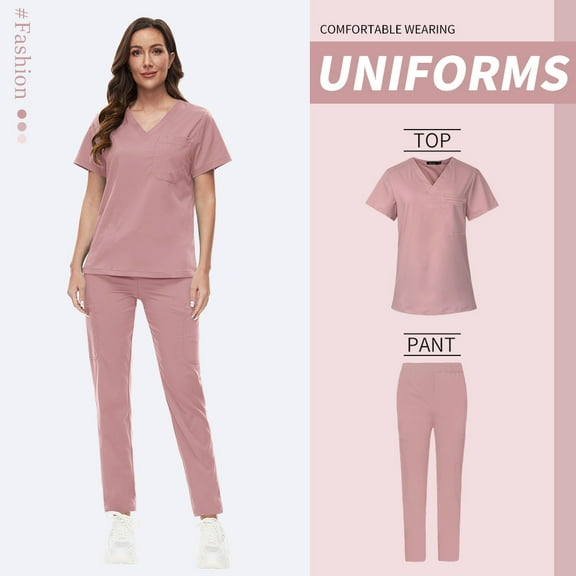 VIAOLI Women's Scrubs Set - Soft Stretch V-Neck Top & Elastic Waist Pants for Medical Professionals, 12 Colors