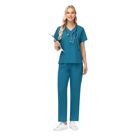 VIAOLI Women's Scrubs Set - Stretchy Medical Uniform with Pockets, for Nurses & Doctors, S-XXL, Multi-Color