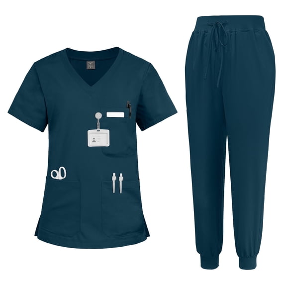 VIAOLI Women's Scrubs Set - V-Neck Top & Drawstring Jogger Scrub Pant for Nursing Uniforms, 9 colors