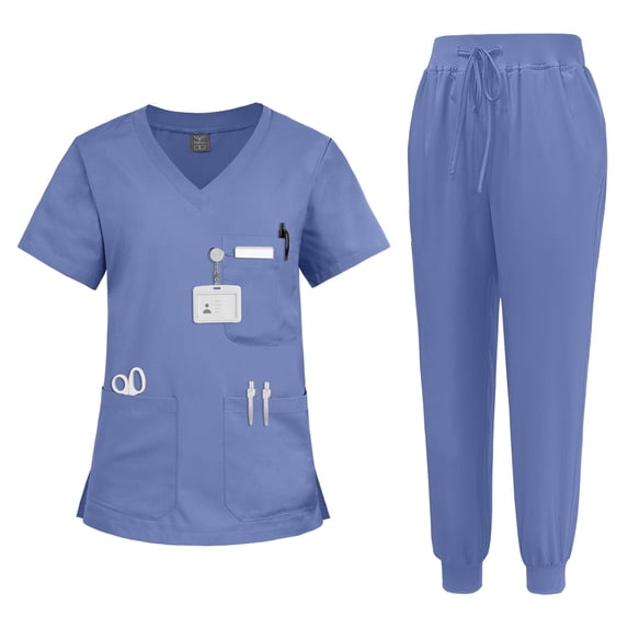 VIAOLI Women's Scrubs Set - V-Neck Top & Drawstring Jogger Scrub Pant for Nursing Uniforms, 9 colors