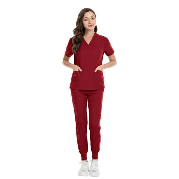 VIAOLI Women's Scrubs Set - V-Neck Top & Elastic Waist Pants, Stretchy Medical Uniform for Nursing & Doctors, Multi Colors & Sizes