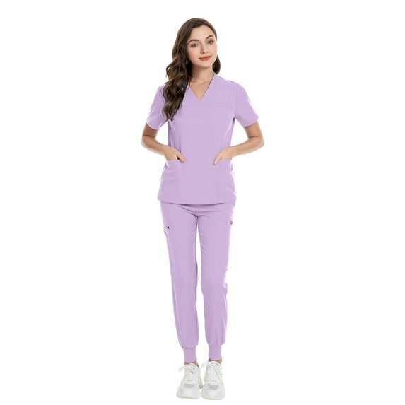 VIAOLI Women's Scrubs Set - V-Neck Top & Elastic Waist Pants, Stretchy Medical Uniform for Nursing & Doctors, Multi Colors & Sizes