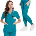 thumbnail image 1 of VIAOLI Women's Scrubs Set - V-Neck Top & Elastic Waist Pants for Nurses & Doctors, Multiple Colors, 1 of 6