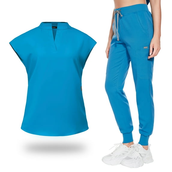 VIAOLI Women's Scrubs Set - V-Neck Top with 8 Pocket Jogger Pants and Comfortable Fit - Medical Uniforms for Nurse Professionals