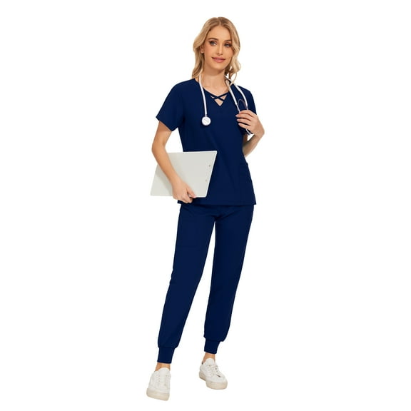 VIAOLI Womens Scrub Set - V-Neck Top and Elastic Waist Jogger Pants for Nursing Workwear, Multiple Colors, Sizes S-XXL