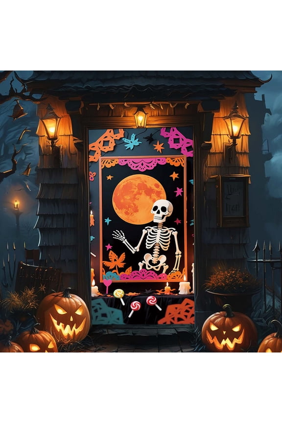 4pcs Halloween Ddecorations Bedroom Decor Halloween Door Hanging Curtain Party Festival Scene Layout Supplies Decorative Porch Hanging Cloth Gifts