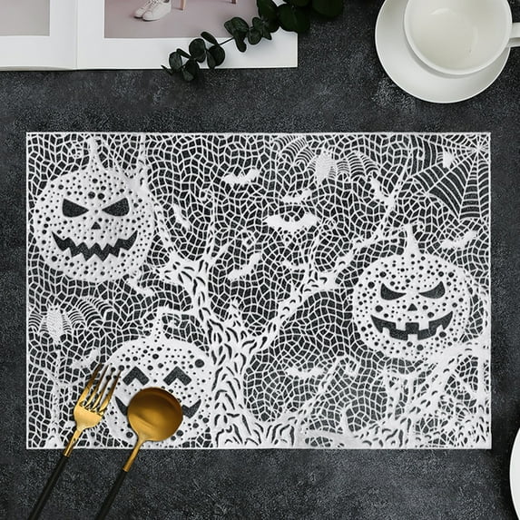 3pcs Halloween+Ddecor Bedroom Decor Restaurant Decoration Hollow Halloween Pumpkin Head PVC Placemat Home Table Mat Hotel Western Restaurant Western Placemat Gifts