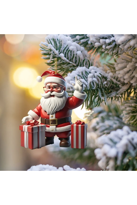 4 Pcs Christmas Decorations Acrylic Exquisite Hanging Ornaments Flat Santa Claus Pendant Christmas Tree Pendant Living Room Decor