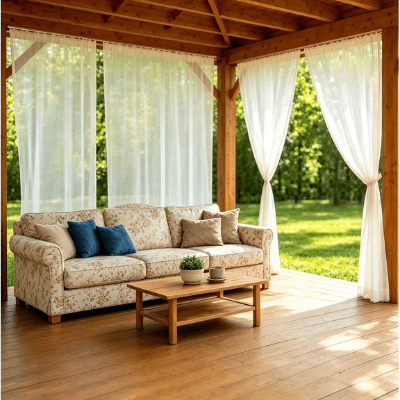 VIB 10 x 10 ft Outdoor White Tulle Backdrop Curtains Waterproof Voile Sheer Screen Breathable Mash Netting Light Filtering Privacy Curtains for Patio Porch Yard Pergola Gazebo, 2 Panels