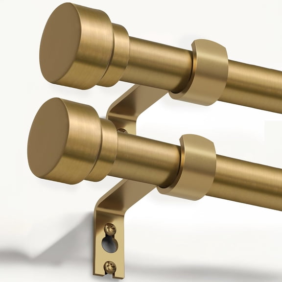 VIB 2 Pack Warm Gold Curtain Rods for Windows 66 to 120 Adjustable Length Heavy Duty 1" Diameter Brass Window Rod with Solid Metal Finials for Outdoor Farmhouse Bedroom Kitchen Living Room