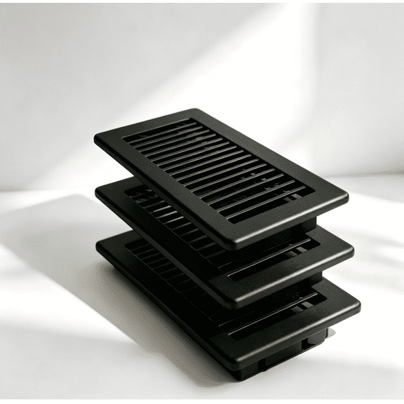 VIB 4" x 12" Black Floor Register, 3 Pack Heavy Duty Metal Walkable Floor Vent Covers with Rust Proof Finish and Adjustable Knob for Home Floor Wall