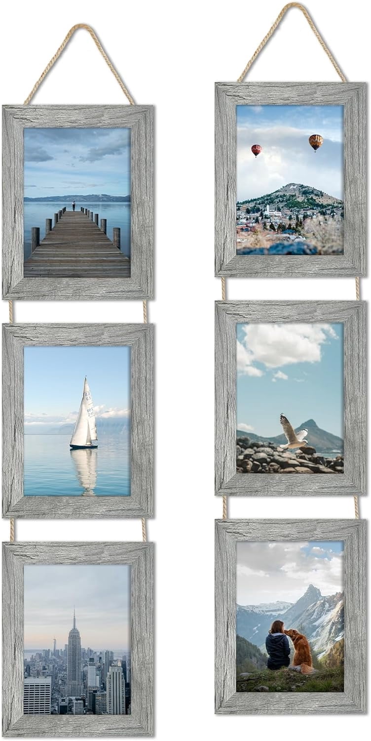 Frame Set Gray VIB 5x7 Collage Picture Frames Set of 2, Rustic Gray Wooden Real Glass ...